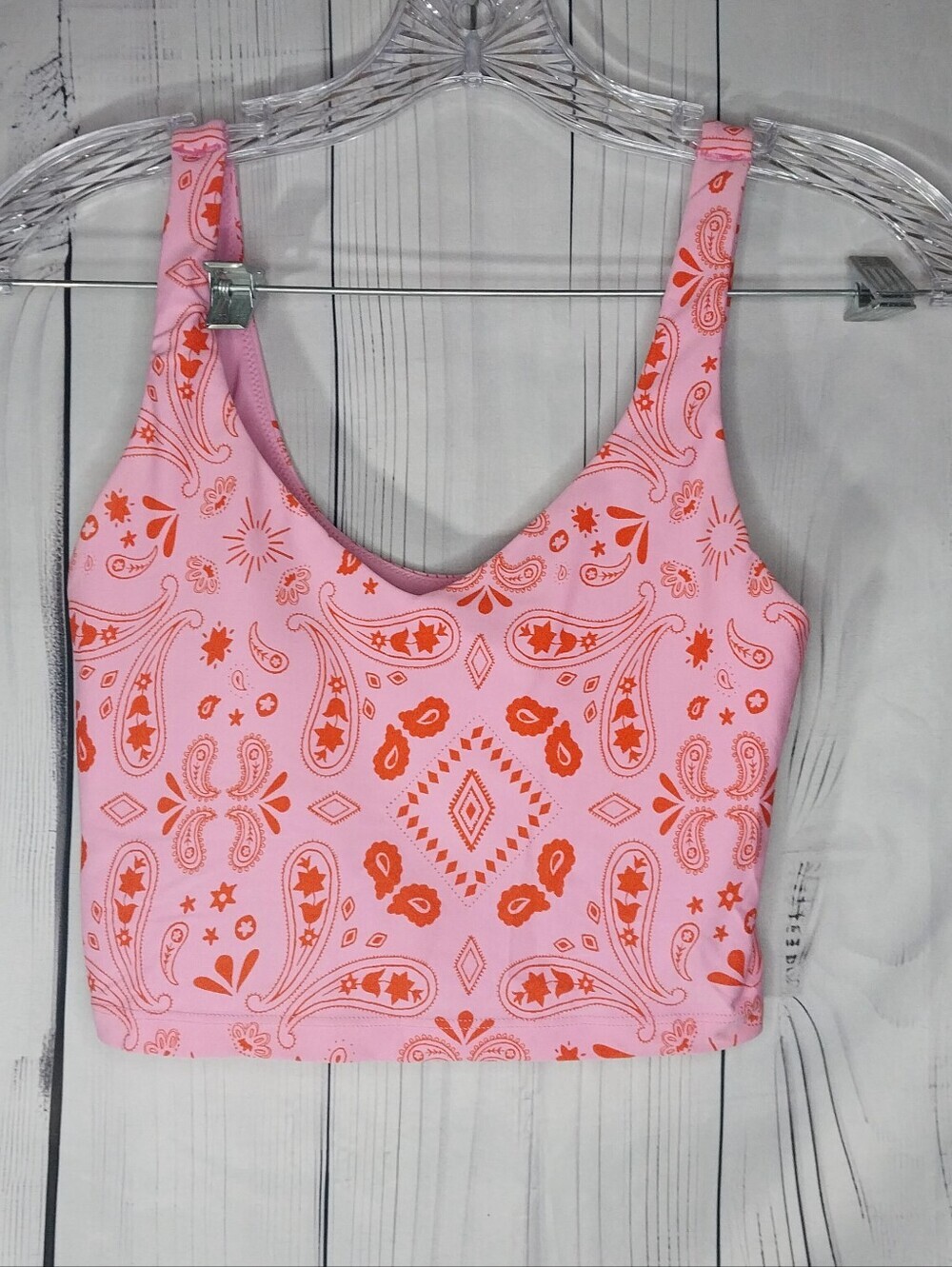 Offline By Aerie Real Me Longline Racerback Pink Paisley Athleisure Sports Bra